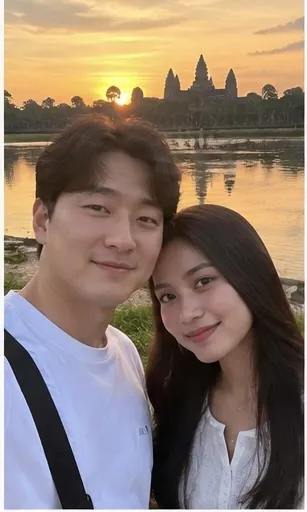 울산 캄보디아 국제결혼 앙코르와트 일출 커플 이미지