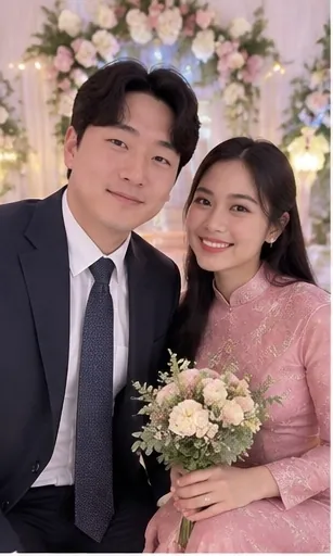 울산 베트남 국제결혼 아오자이 부케 커플 이미지