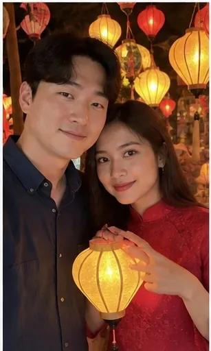 창원 베트남 국제결혼 호이안 등불축제 커플 이미지