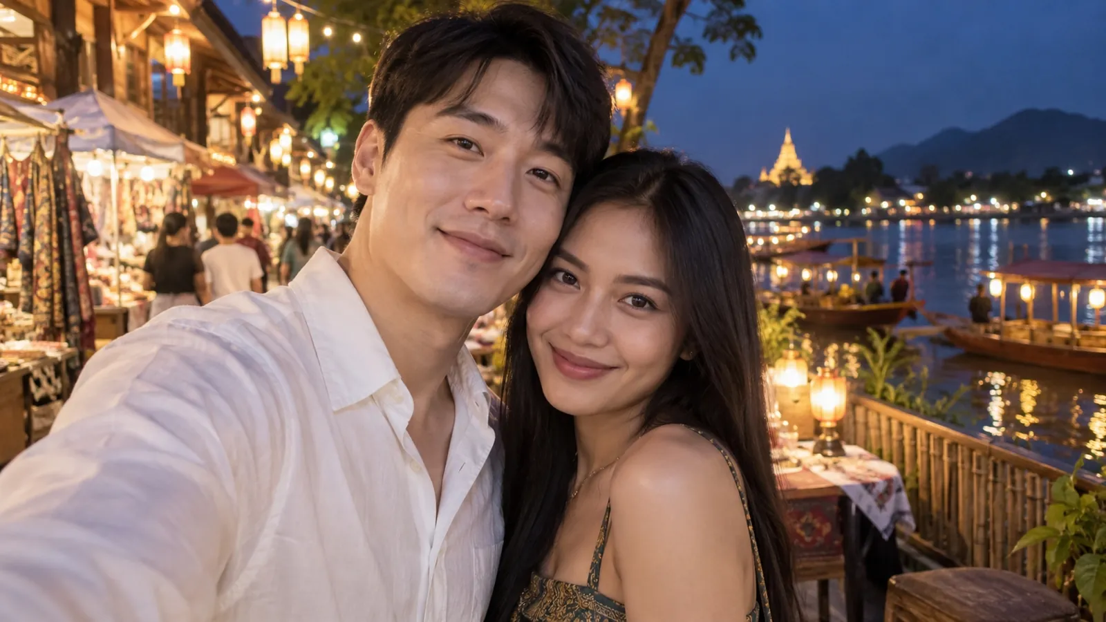 라오스 루앙프라방 야시장 커플 이미지